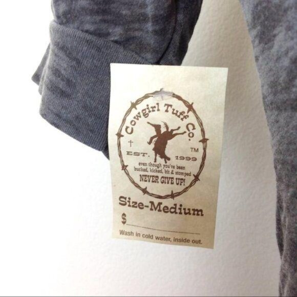 LAST ONE! Cowgirl Tuff‎ Gray Burn Out Victory Cross V Neck Western T Shirt NWT - Picture 7 of 10
